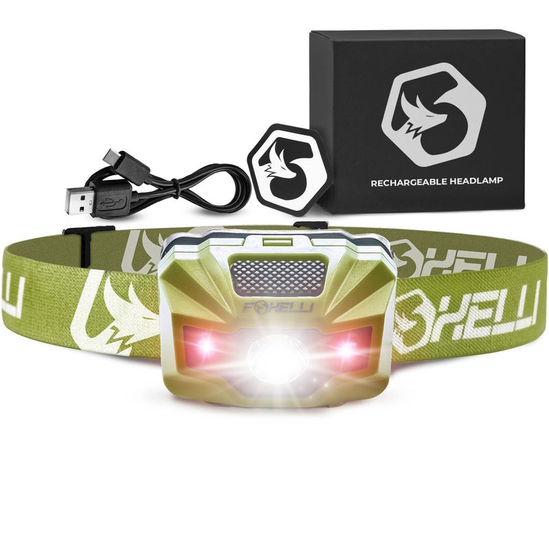 Foxelli USBâ€‘Câ€¯Rechargeable LED Headlampâ€¯â€“ Ultraâ€‘Light 2.4â€¯oz & Brightâ€¯180â€¯Lumensâ€¯â€“ Red/White Light, 5â€¯Modes, IPX5 Waterproof, 40â€¯h Runtime for Trail Running, Camping, Hiking - Image 1